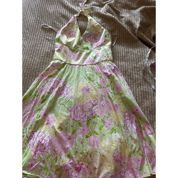 Lilly Pulitzer Vintage Floral Halter Midi Dress | Pink & Green | Size 12 - Picture 5 of 5